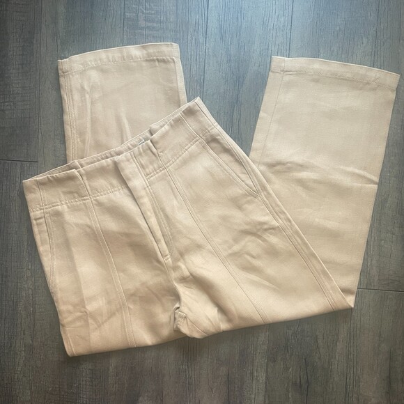Vince Pants - Vince Cotton and Linen Wide Leg Painter Pants Tan 6